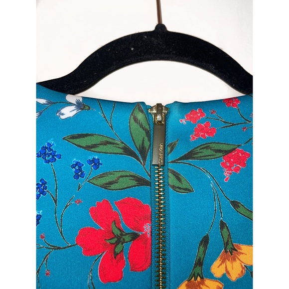 Calvin Klein Signature Pencil Midi Dress in Teal Floral Print - Picture 4 of 4